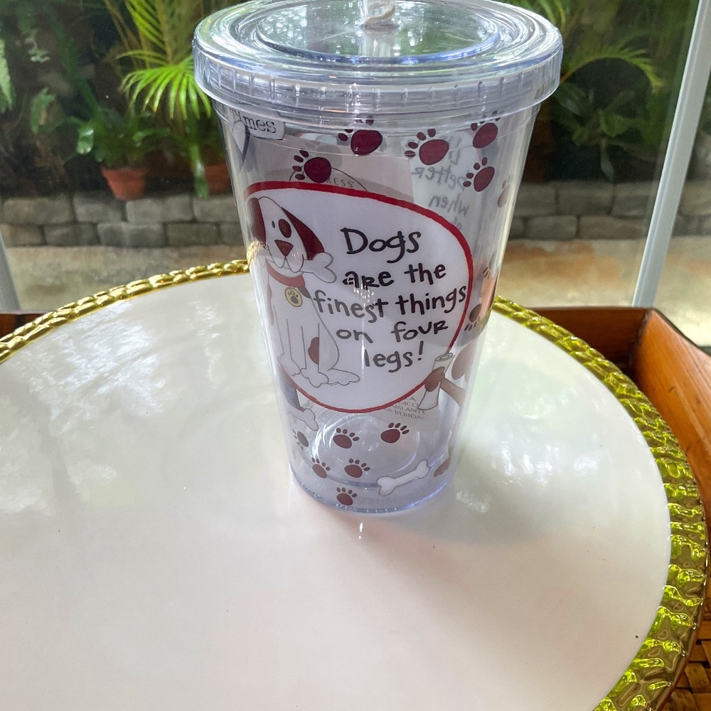 Adorable 17oz Acrylic Dog Tumbler W/Straw NWT